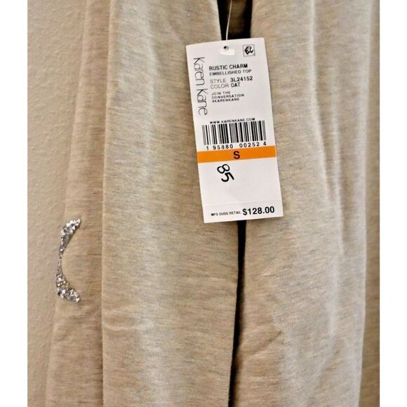 Karen Kane 3L24152 Women's Sz Small Beige Rustic Charm Embellished Star Top $128 - Picture 7 of 9